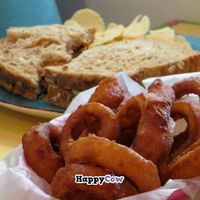 Onion rings and peanut butter sandwich on whole grain at Malia's Cafe in Ocean City