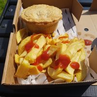 Vegan pie and chips at Longsands Fish Kitchen in Tynemouth