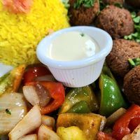 Falafel platter with grilled veggies and rice at Massaya Lebanese Restaurant and Bar in Ashburn