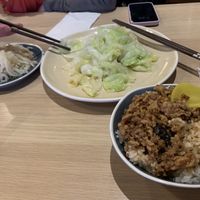 braised “pork” rice and cabbage and shredded potato   at MonGa Cafe in Bellevue
