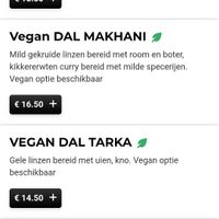 Vegan menu at Darjeeling in Krommenie