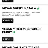 Vegan menu at Darjeeling in Krommenie