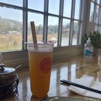 Mango bubble tea and vegetable gyoza   at bubble+bao in Lewes