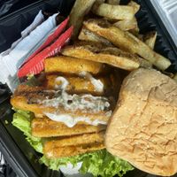 Fish sandwich   at Vegan House Shack Kitchen @ Planted by Faith in Greenville