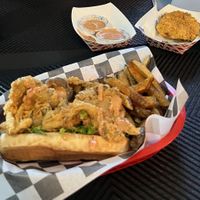 Oyster Mushroom Po Boy, House Sauce, Fried Green Tomatoes   at Vegan House Shack Kitchen @ Planted by Faith in Greenville