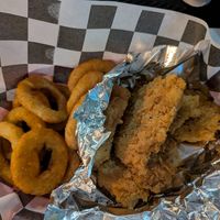 Onion rings and lemon pepper chicken wings at Vegan House Shack Kitchen @ Planted by Faith in Greenville