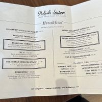 Breakfast menu  at Delish Sisters in Clemson