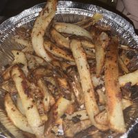 “chips” with garlic. good but a soggy/floppy at Cornish Pasty Co in Mesa