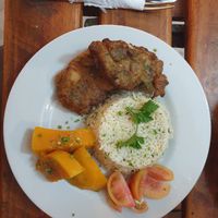 Rice with deep fried veg and sweet potatoe. Super good! at El Shamuskiao in Havana