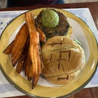 Black bean burger with no cheese-probably not vegan due to bun  at Sharky's On the Pier in Venice