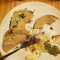 Quesadillas with subbed vegan cheese at Gracias Madre in Puerto Villamil