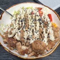 Tofu bowl with rice noodles  at Secret Place in Tbilisi