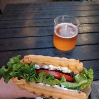 Waffle burger with seitan patty at Secret Place in Tbilisi