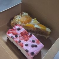 Apricot cake and strawberry cake at So! Coffee in Bucharest
