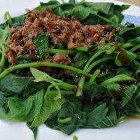 steamed sweet potato leaves with soy protein at Modern Vegetarian in Taichung
