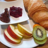 Vegan Croissant, Fruit, Chocolate Spread, Raspberry Jam at Bistro Bardot in Berlin