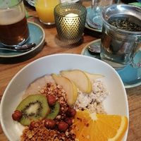 Choices of granola, fruits, oats, milk rice and similar at Bistro Bardot in Berlin