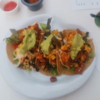 Lose leaf tacos. With veg chorizo, veg cheese and potatoes at La Muñeca in Nazare