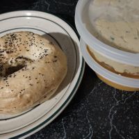 Poppyseed Bagel, Garlic Hummus, Pumpkin Hummus at Beelzebunz in Springfield