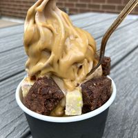 Chocolate soft serve with miso caramel, brownie and cookie dough pieces   at VACA'S in Chicago