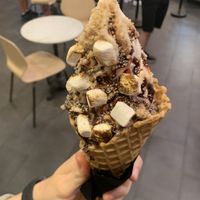 S’mores with vanilla ice cream in a waffle cone  at VACA'S in Chicago