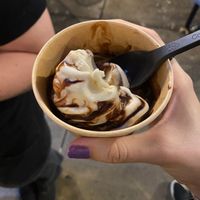 Vanilla and chocolate syrup Ice Cream at VACA'S in Chicago