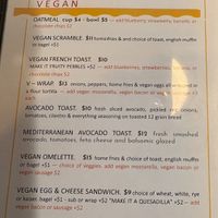 Vegan breakfast options at The Local's Spot in Egg Harbor