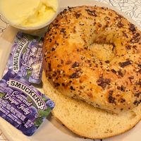 Everything bagel with vegan butter. Looks simple, but wow-that bagel was amazing! I'd like to buy some to take home, they're that good! at The Local's Spot in Egg Harbor