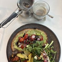 Balance dish made vegan and a soy milk chai    at Cafe Nerd in Gyeongju