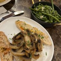 Mushroom stew with sautéed green beans on the side   at Hanul Lui Manuc in Bucharest