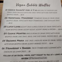 Bubble waffle menu at The Island Cove Cafe in Benllech