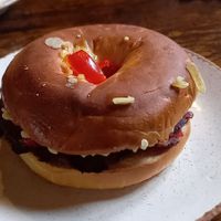 A vegan pastrami, cheese, pepper bagel. at Grounded At The Forge in Lewes
