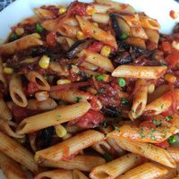 My smokey vegan pasta dish. Oh my! at Kaleidoscope Cafe in Pittsburgh