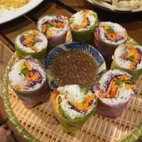 Colourful fresh spring rolls with garlic and chilli sauce - divine!!  at Vegito in Phan Thiet