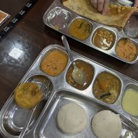 dosa masala (up), idli (down), bonda (left)  at Hotel Saumiya in Kandy