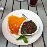 Tahdig with gormeh sabzi at Seven Valleys Persian Cuisine in Hoboken