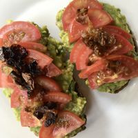 Vegan smashed avocado toast with pesto and sundried tomatoes  at Bohemiaz Resort & Spa in Kampot
