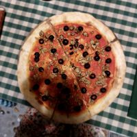 Pizza Margherita with mushrooms and olives at Dok Mai Lao Trattoria Italiana in Pakse