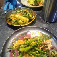 Korean broccoli, sweet potato salad, seasonal veg at Millbrook Lodge Hotel in Ballynahinch