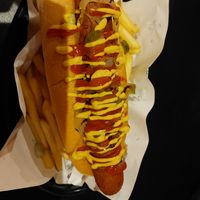 Classic vegan hot dog and fries at Nonna Said in Glasgow