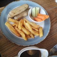 Kids menu vegan sausages (minus some veg sticks) at Woolpack in Frome