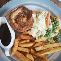Vegan mushroom and ale pie with chips at Woolpack in Frome