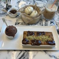 Chocolate and Pistachio cookie dough (bottom) 🤤🤤 and chocolate filled Bao Buns (top)  at Heavenly Desserts in Southampton