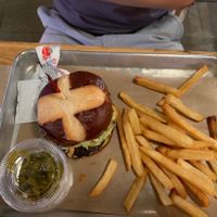 Burger and fries    at Vegan Vibrationz in Plano