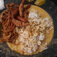 Not the best photo, but the best yellow curry of my life with pad thai and laab on the side. 😍 at Peace Kitchen - Kallio in Helsinki