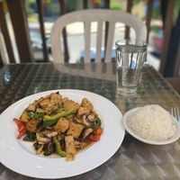 58.2 Tofu with basil leaves, bamboo shoots and mushrooms in hot chili sauce❤️  at Bua Thai Cuisine in Washington