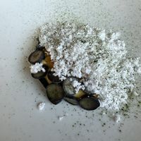 Mango sorbet with coconut and blueberries   at Cirrus in Barangaroo