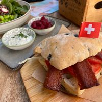 Buddha bowl and club sandwich at Velo Cafe & Bar in Interlaken