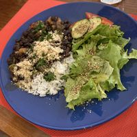 Beans rice and salad  at Gira Sol in Tomar