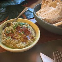 Smokey Eggplant dip. Very tasty  at Gira Sol in Tomar